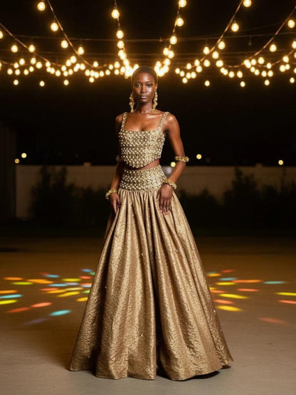 Gold Embellished Two-Piece Gown Set