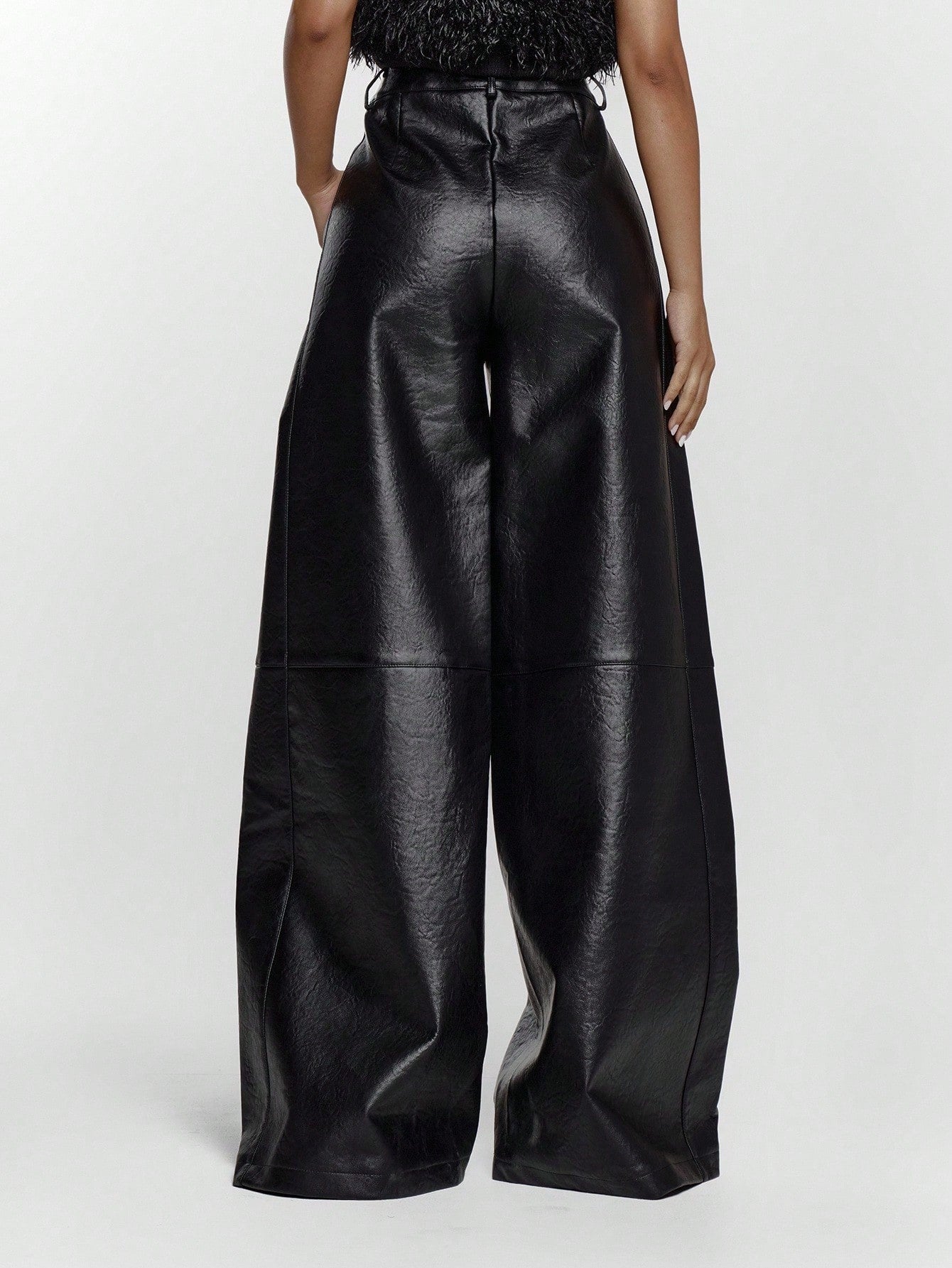 Faux Leather Wide Leg Mid Waist Trouser