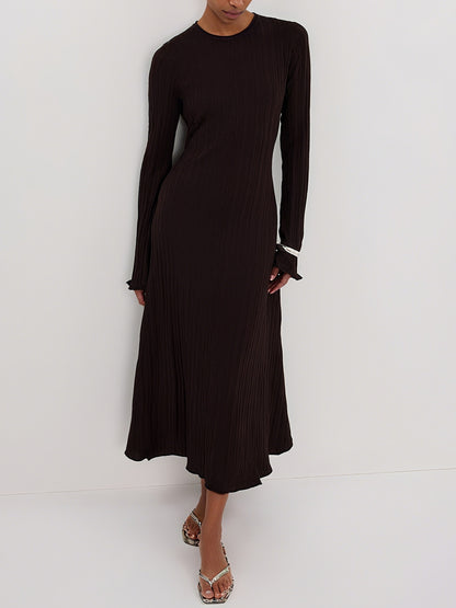 Elegant Stone Sleeved Knit Midi Dress