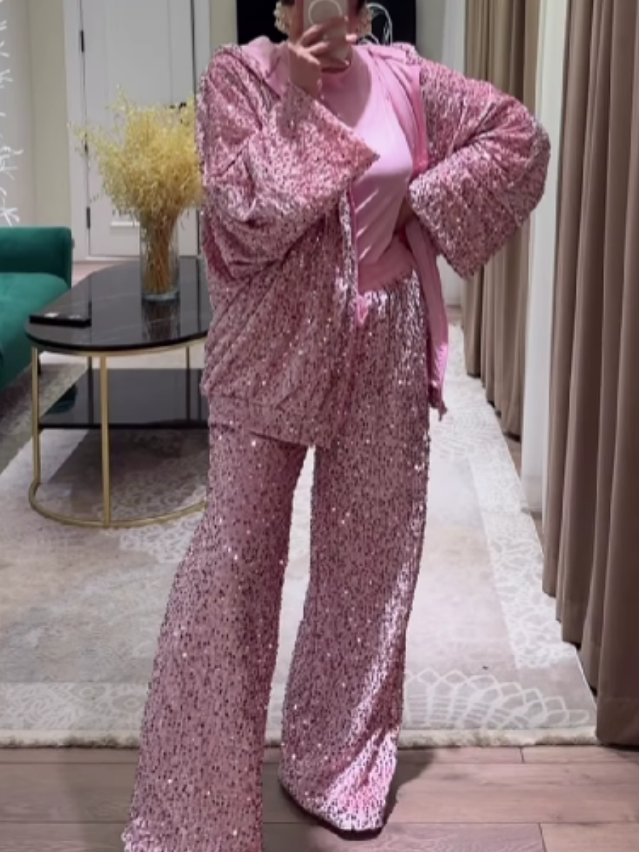 Velvet Sequin Zip Hooded Set