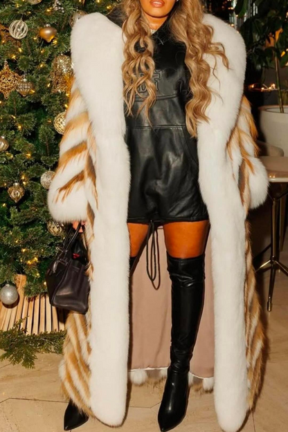 Luxury Chevron Stripe Fox Fur Coat