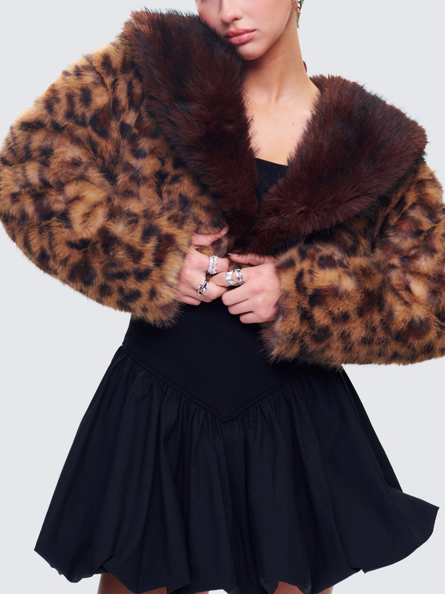 Brown Faux Leopard Fur Jacket