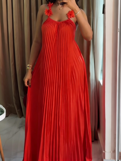 Floral Applique Straps Backless Flowy Gown