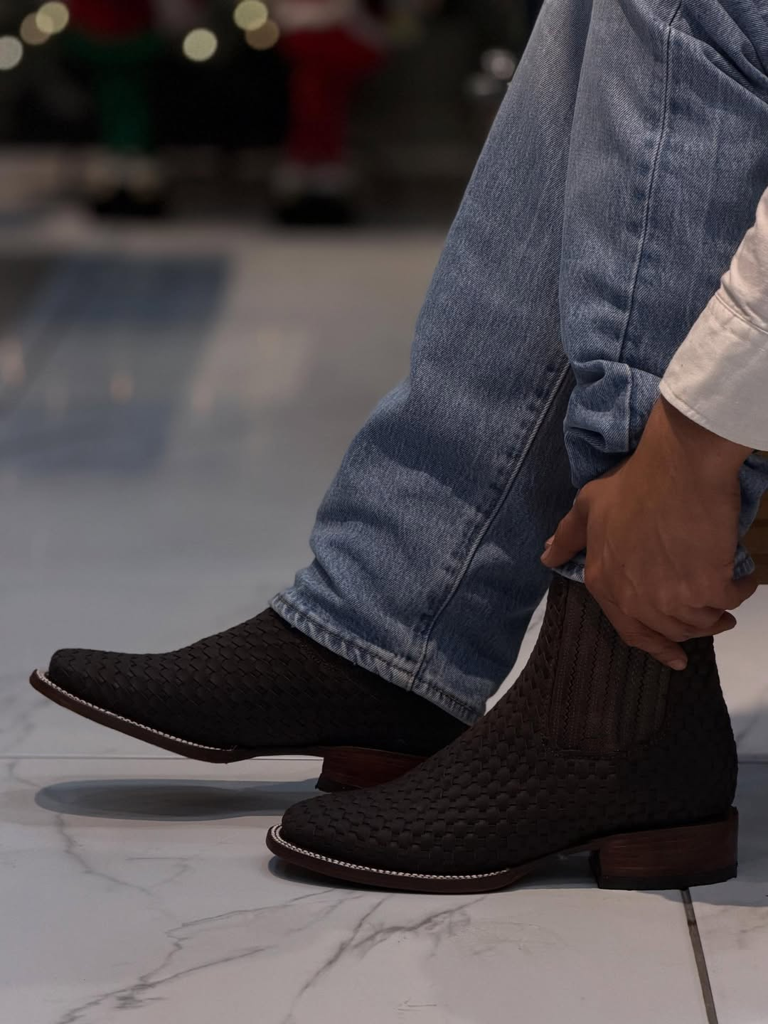 Men's Woven Leather Chelsea Boots