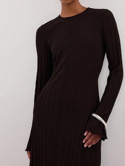 Elegant Stone Sleeved Knit Midi Dress