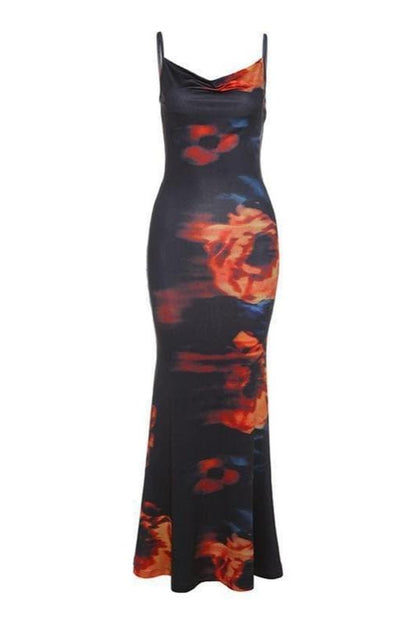Midnight Blaze Cowl Neck Maxi Dress
