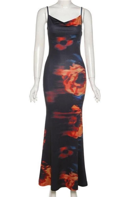 Midnight Blaze Cowl Neck Maxi Dress