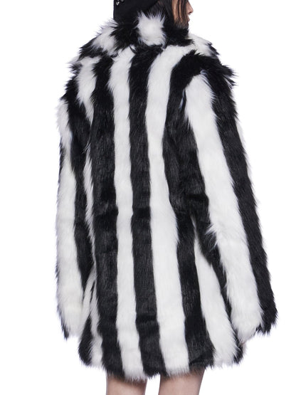 Bold Black & White Striped Faux Fur Coat