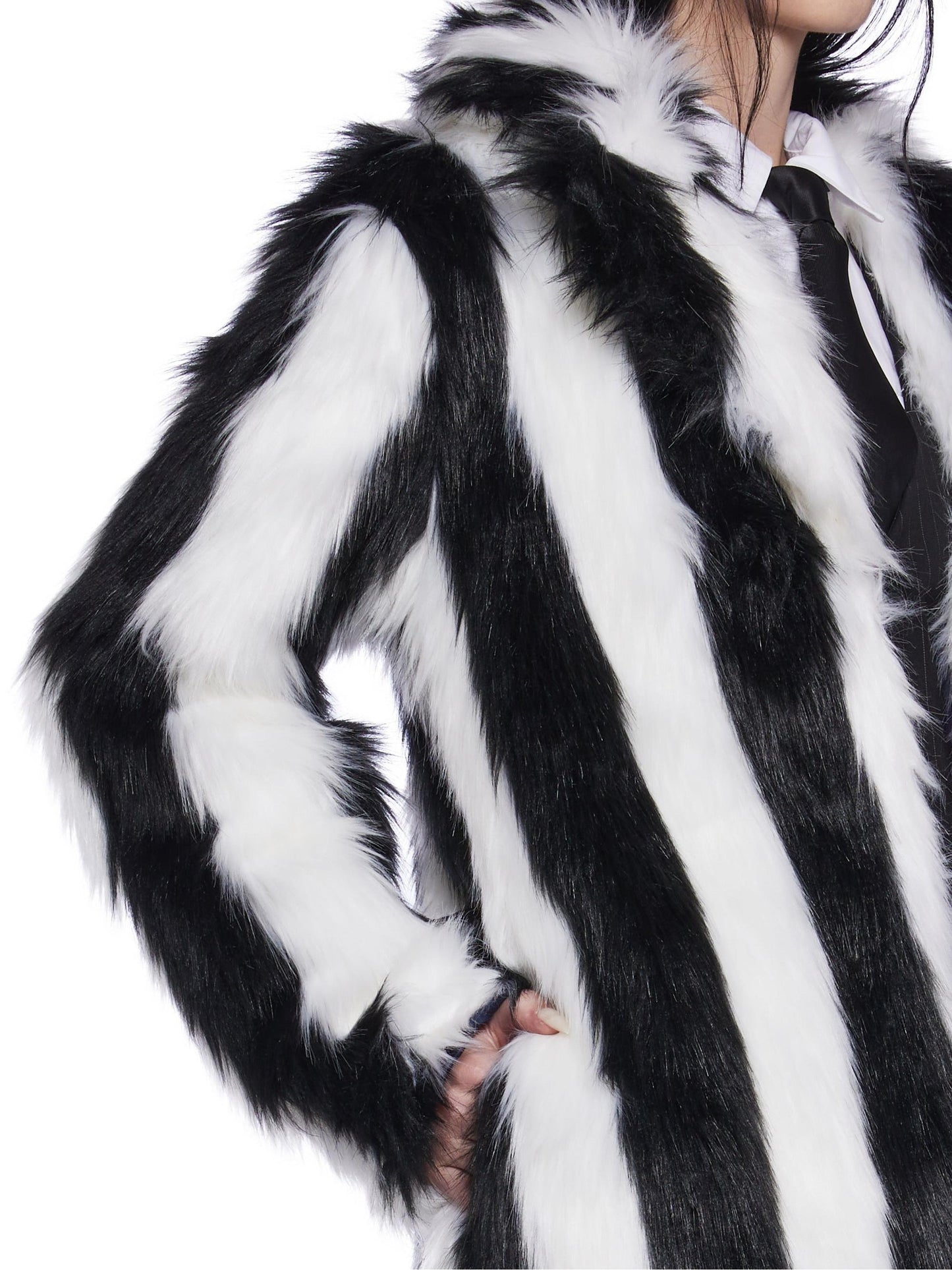 Bold Black & White Striped Faux Fur Coat