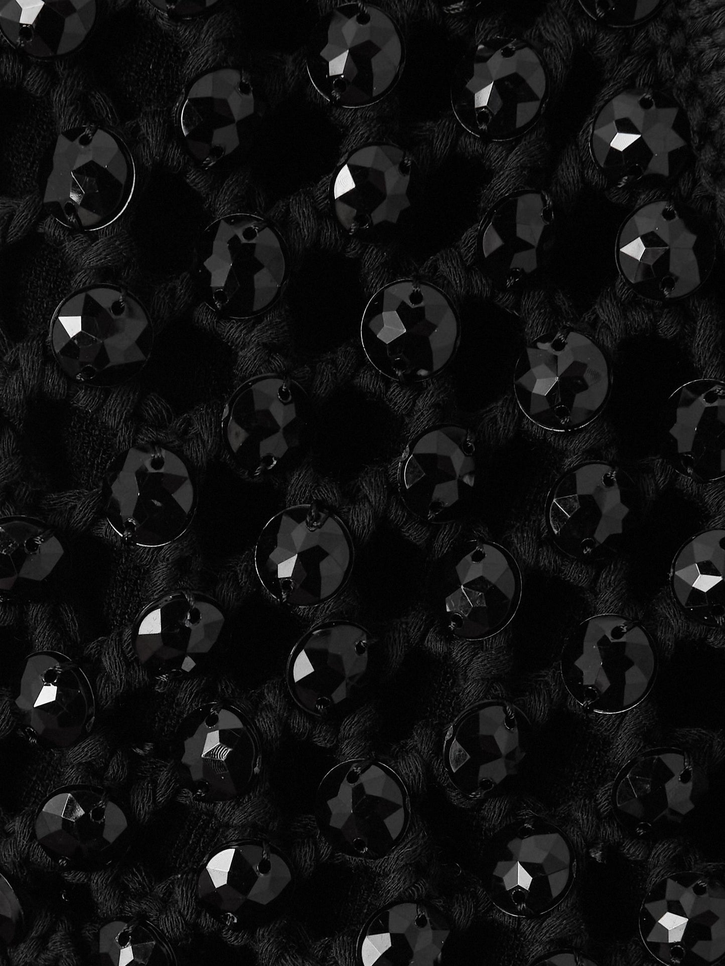 Black Cropped Rhinestone-embellished Crocheted Cotton-blend Top