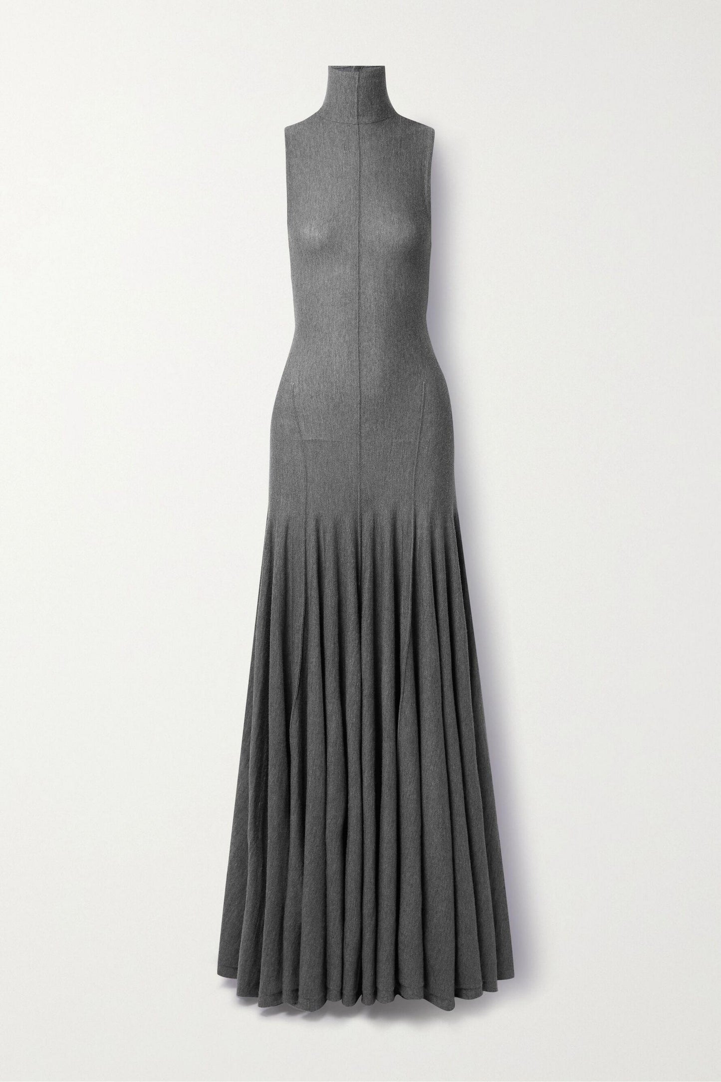 Heather Gray Mock Neck Pleated Maxi Dress